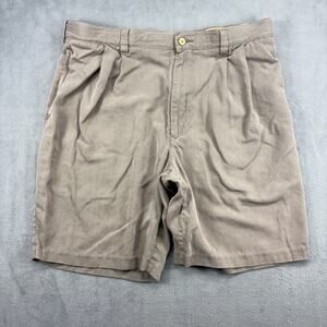 Jamaica Jaxx Chino Shorts Men's 36 Brown 100% Silk Pleated 8" Inseam Breathable